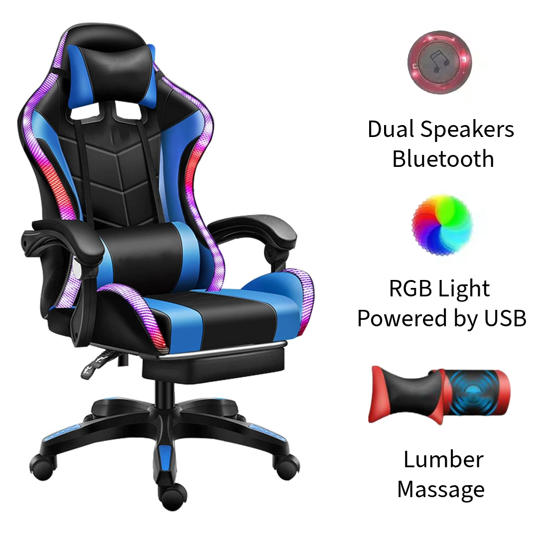 Gaming Chair with Bluetooth Speaker and RGB Light (Blue and Black)