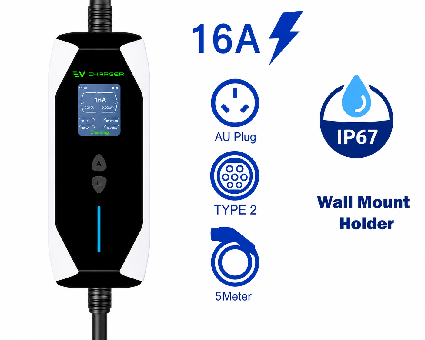 Portable EV Charger Type2 Electric Car Charger 16A