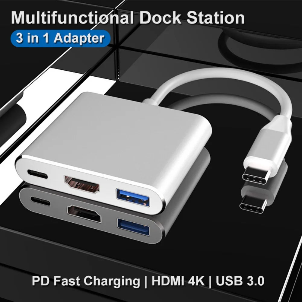 Type C To USB 3.0 HDMI Female 4K Hub Adapter (Gold)