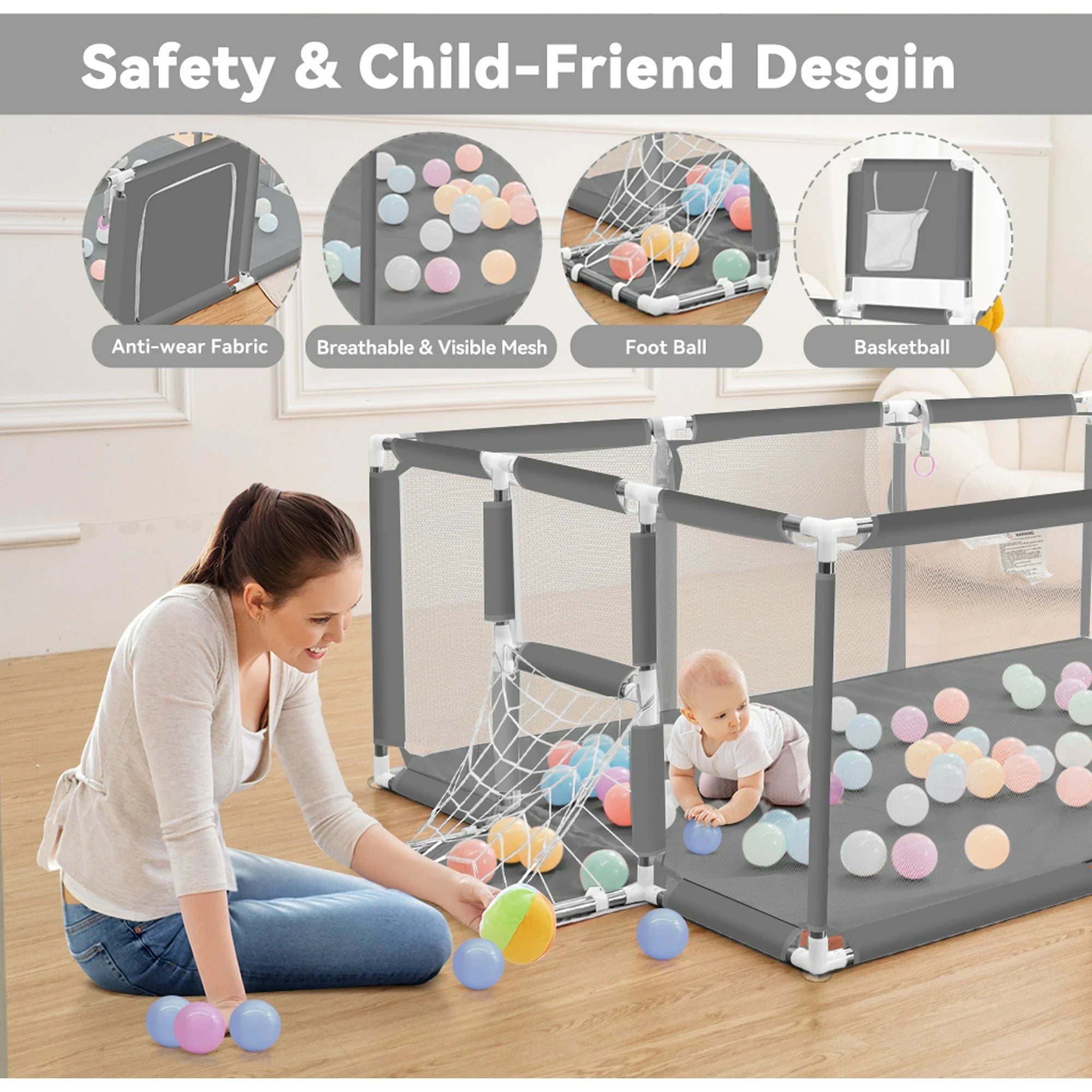 Playpen Safety Gate Pen Fence Playground Indoor Play Activity Centre Game Room Enclosure Barrier Yard Mesh Walls 120x230cm