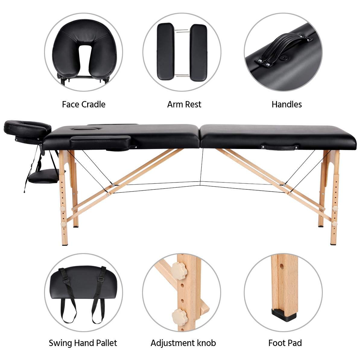 Portable Fold Massage Table Bed (Wood Structure)