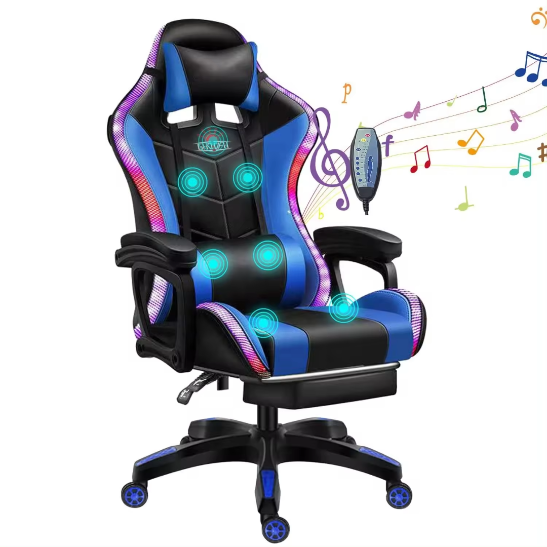 Gaming Chair with Bluetooth Speaker and RGB Light (Blue and Black)