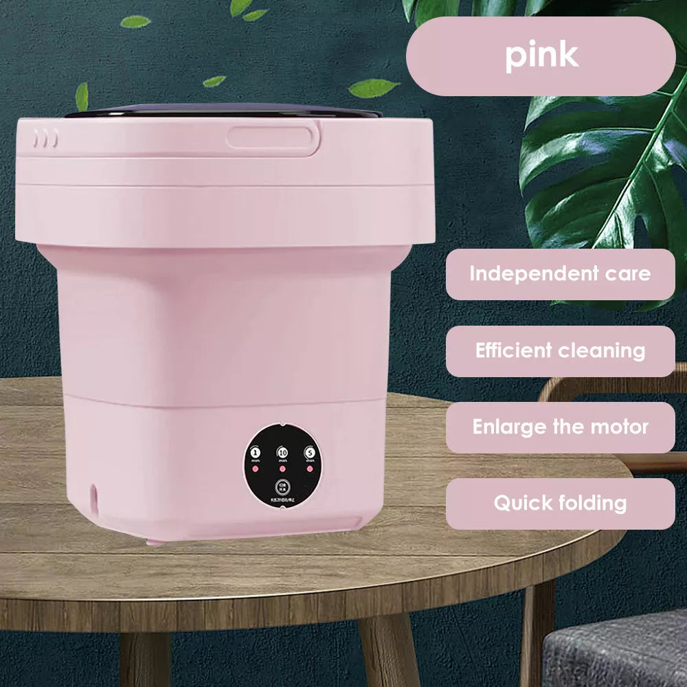 8L Foldable Washing Machine Mini Underwear Laundry Machine (Pink)