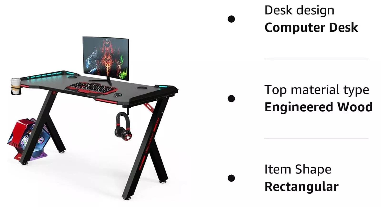 100cm RGB Gaming Desk with Wireless Charger Computer Tables