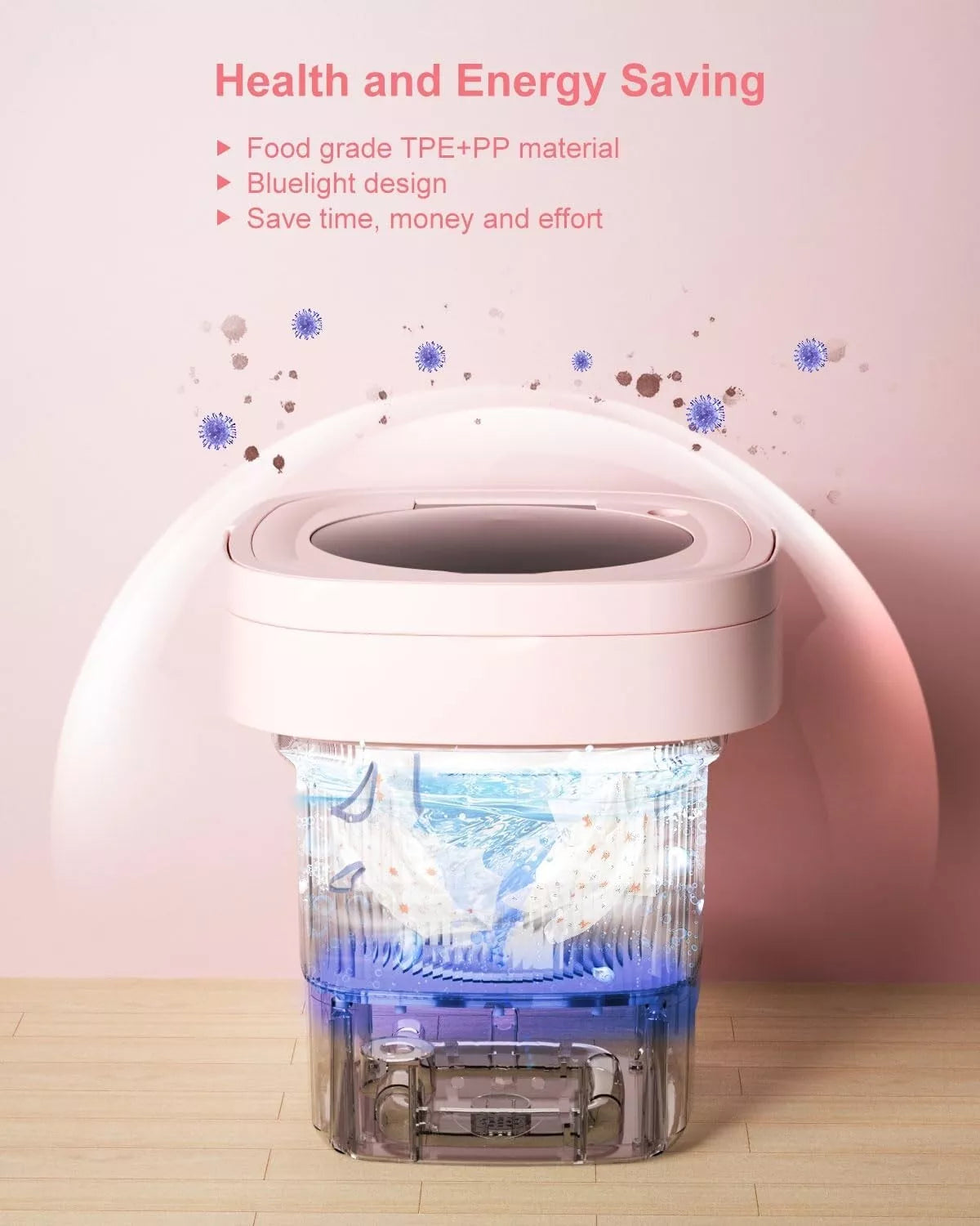 8L Foldable Washing Machine Mini Underwear Laundry Machine (Pink)