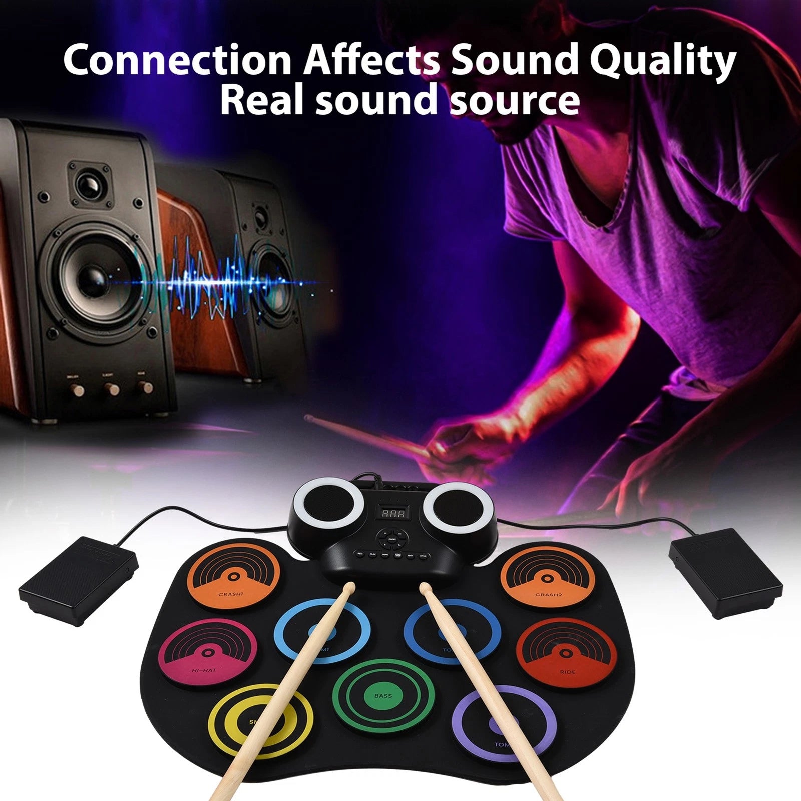 Electric Drum Set 9 Pads Built-in Speaker LED Lights