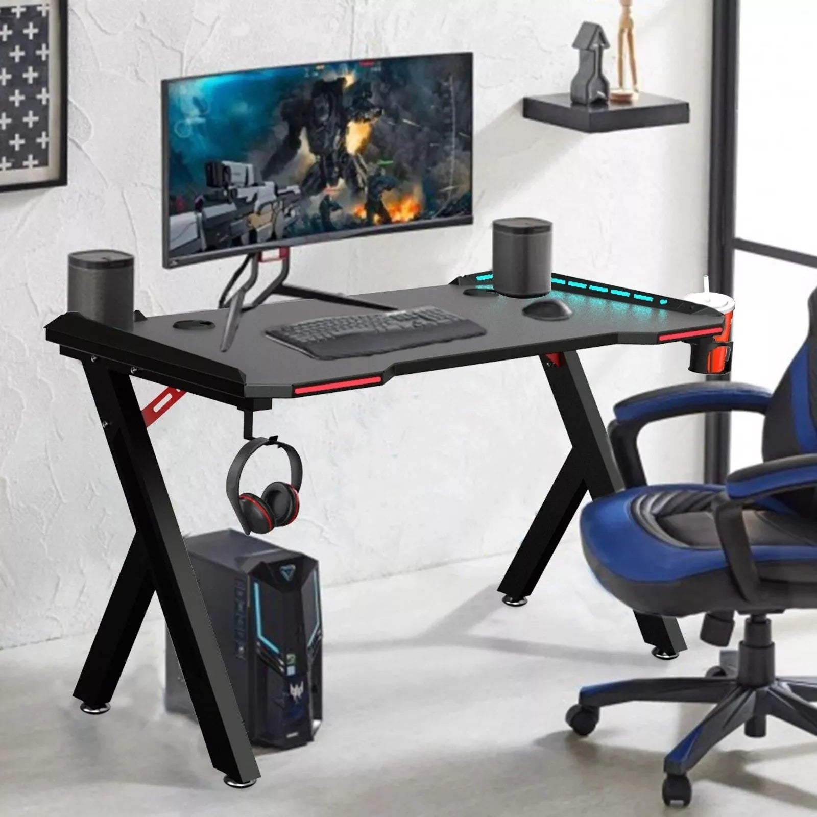 Gaming Desk Table Computer Desk Wireless Charger RGB Light 120cm ...