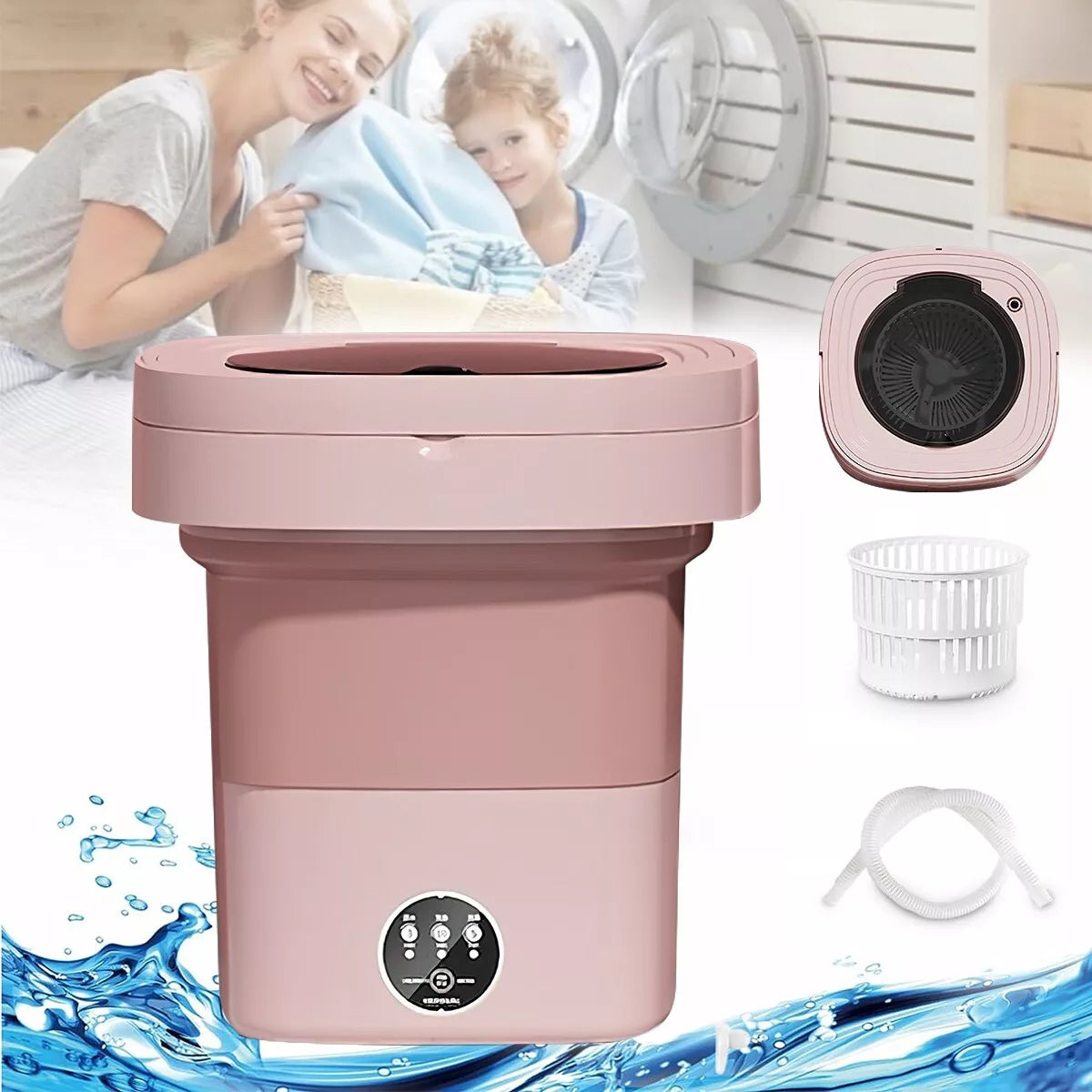 8L Foldable Washing Machine Mini Underwear Laundry Machine (Pink)