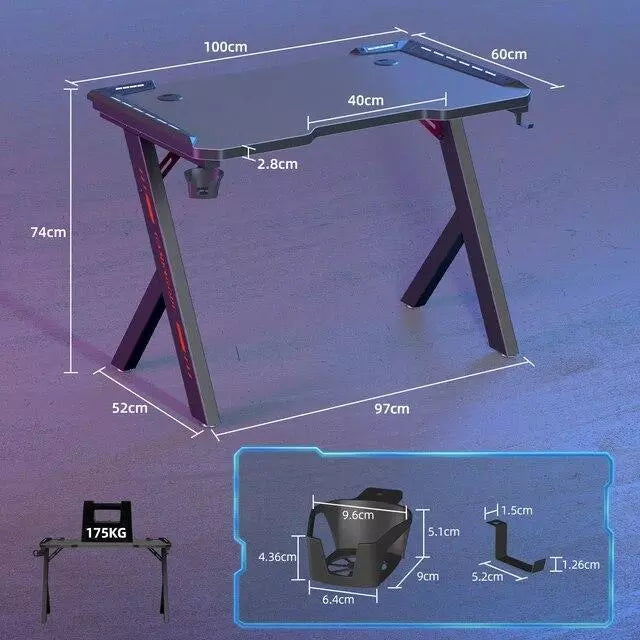 100cm RGB Gaming Desk with Wireless Charger Computer Tables