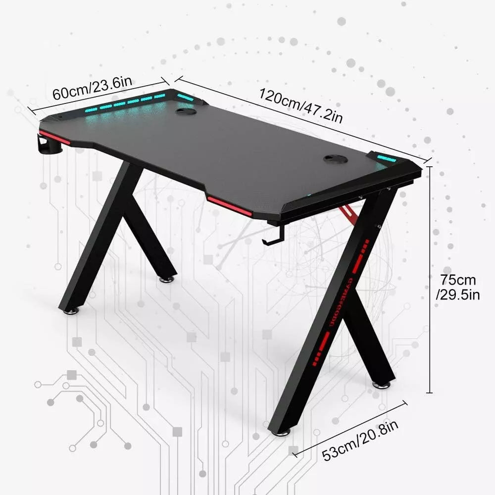 120cm RGB Gaming Desk with Wireless Charger Computer Tables