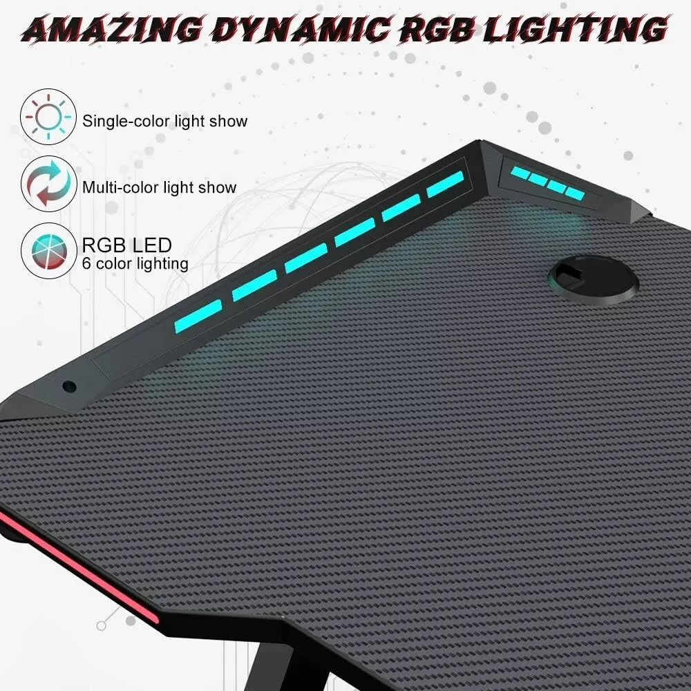 Gaming Desk Table Computer Desk Wireless Charger RGB Light 120cm