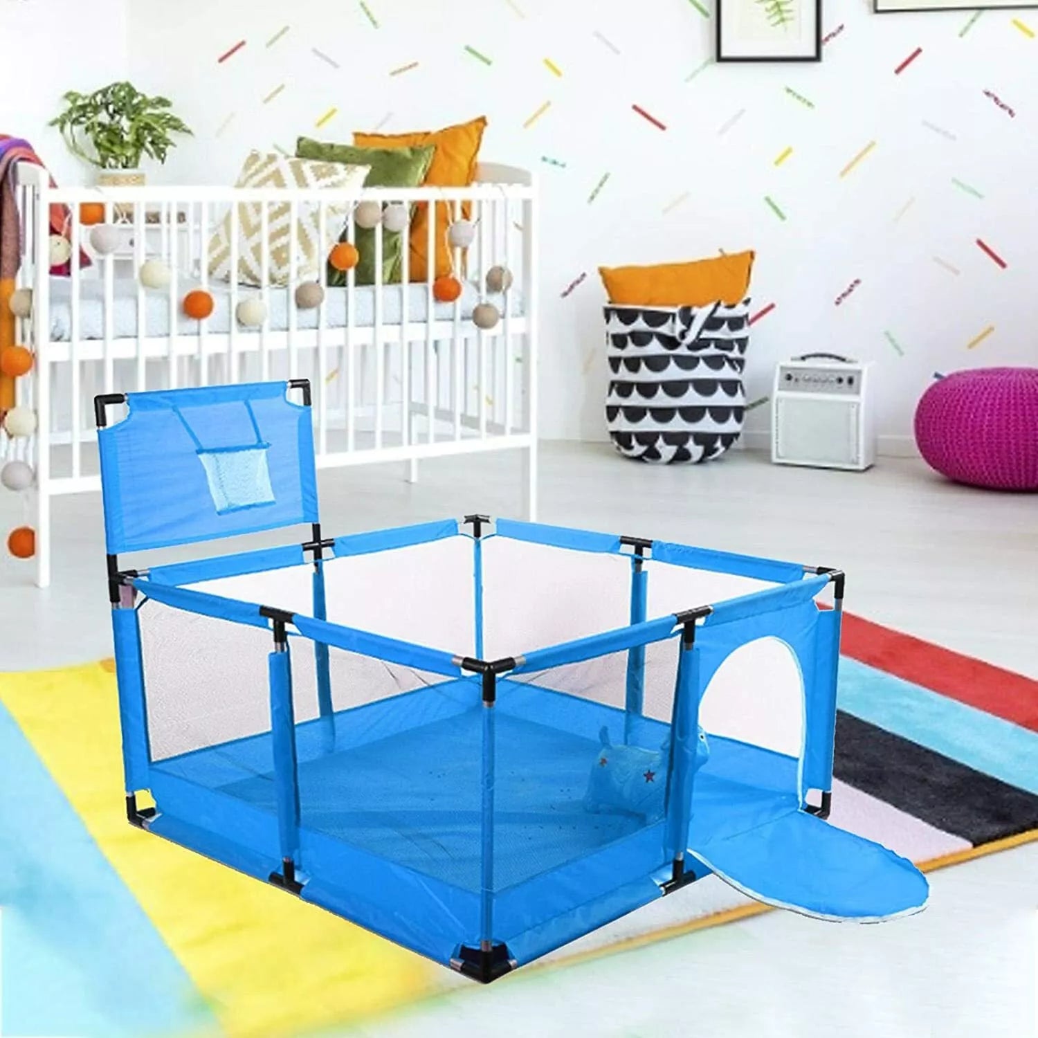 Baby Playpen 8 Panels Play Pen Yard Fence (Blue)