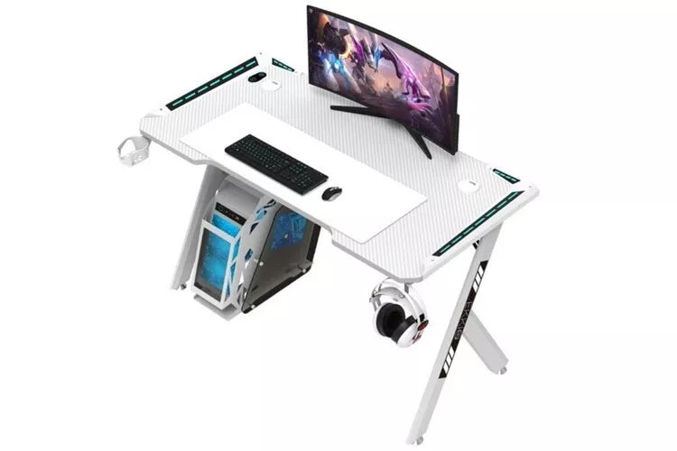 140cm RGB Gaming Desk with Wireless Charger Computer Table (White)