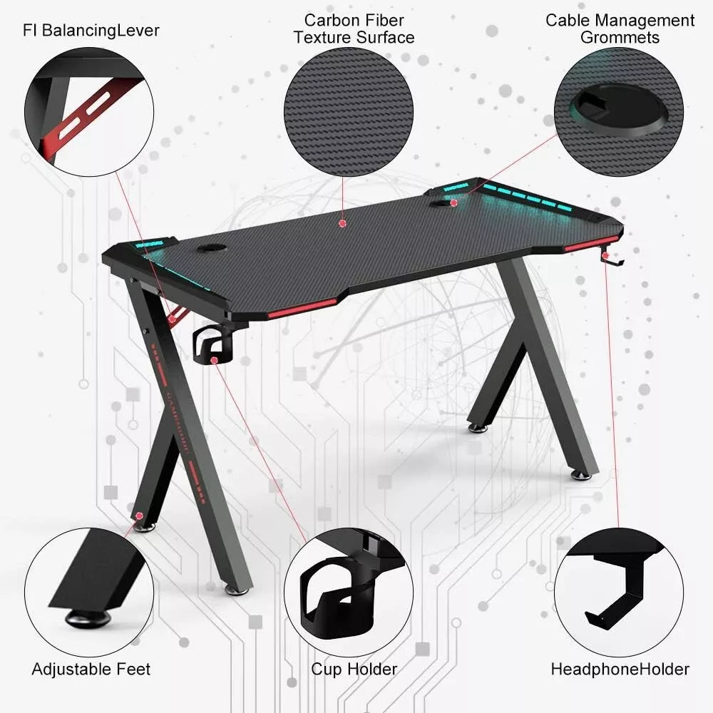 120cm RGB Gaming Desk with Wireless Charger Computer Tables