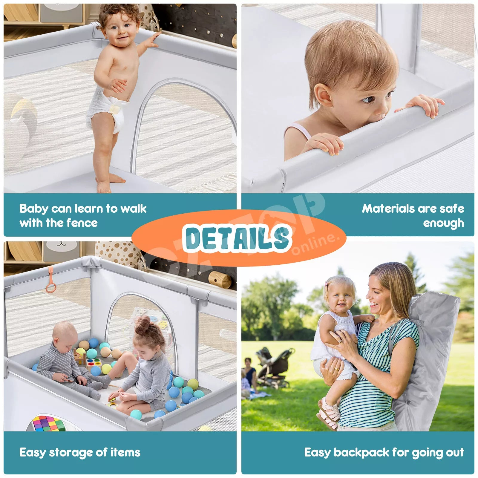 Baby Playpen Child Safety Gate 150x200cm (Grey)