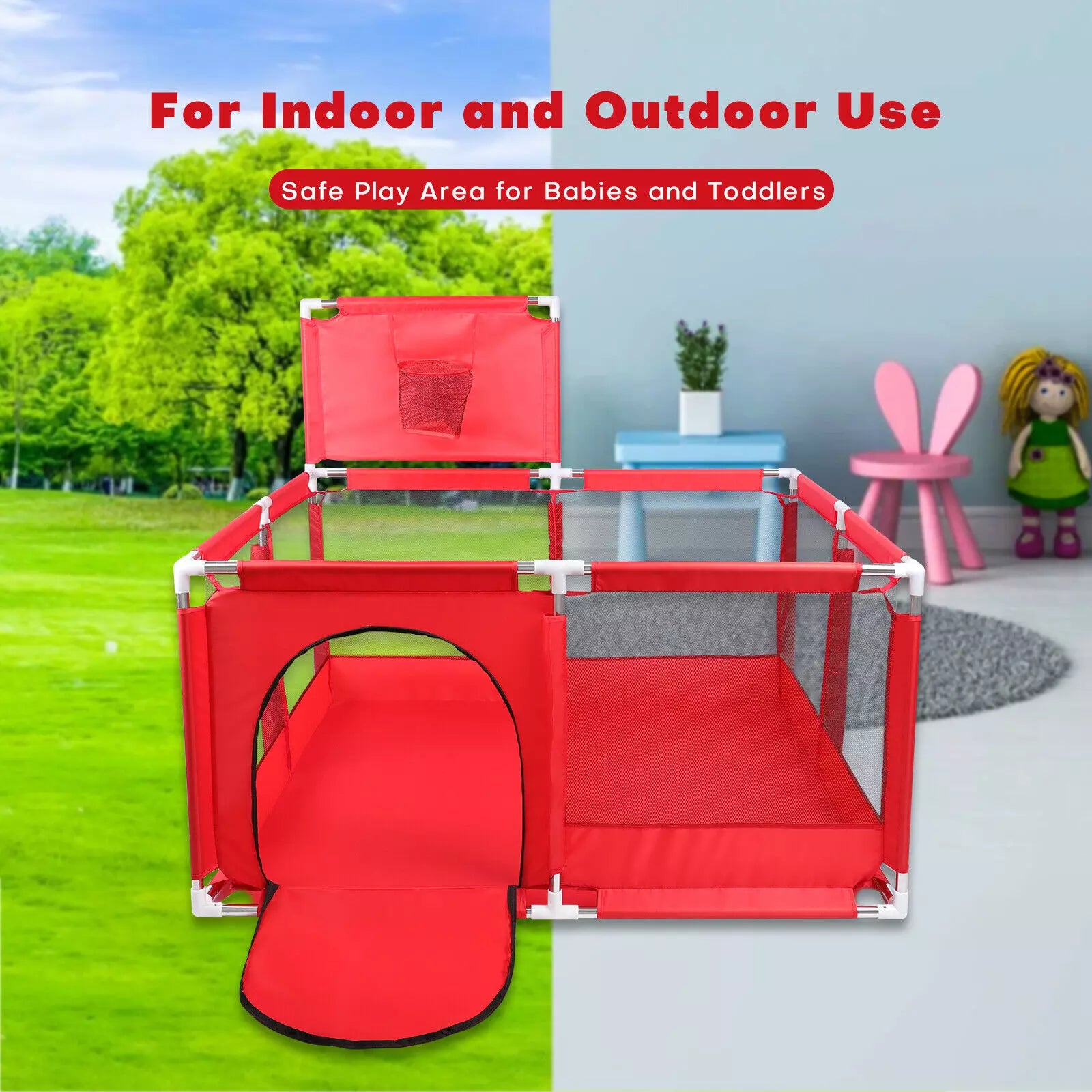 Baby Playpen 8 Panels Play Pen Yard Fence (Red)