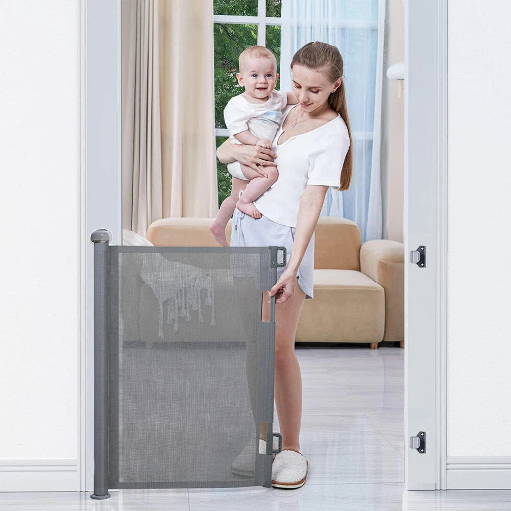 Retractable Baby Gate Safety Cat Enclosure Indoor Pet Dog Fence Guard Barrier