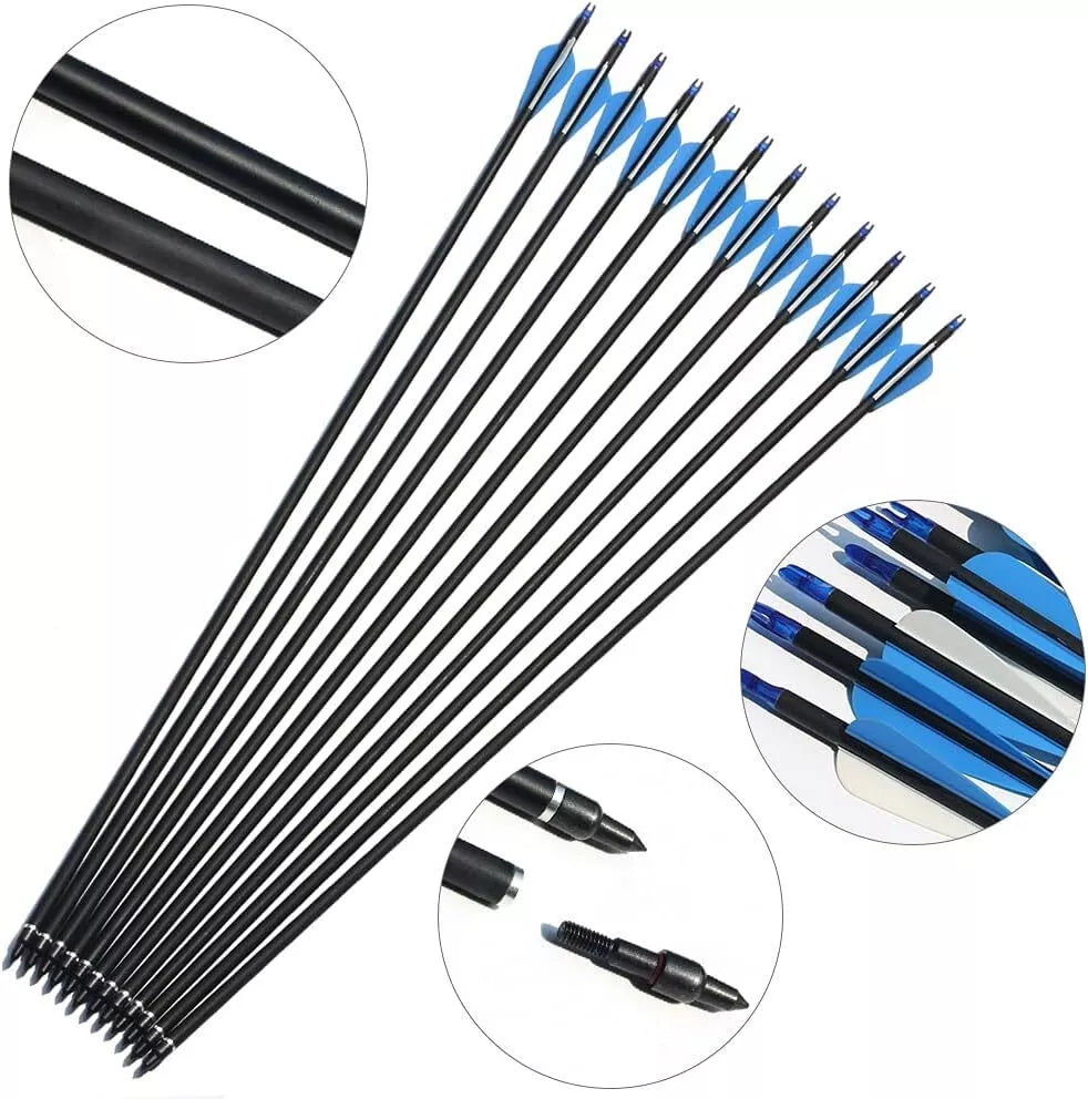 Fiberglass Hunting & Target Archery Arrows (12 Arrows)
