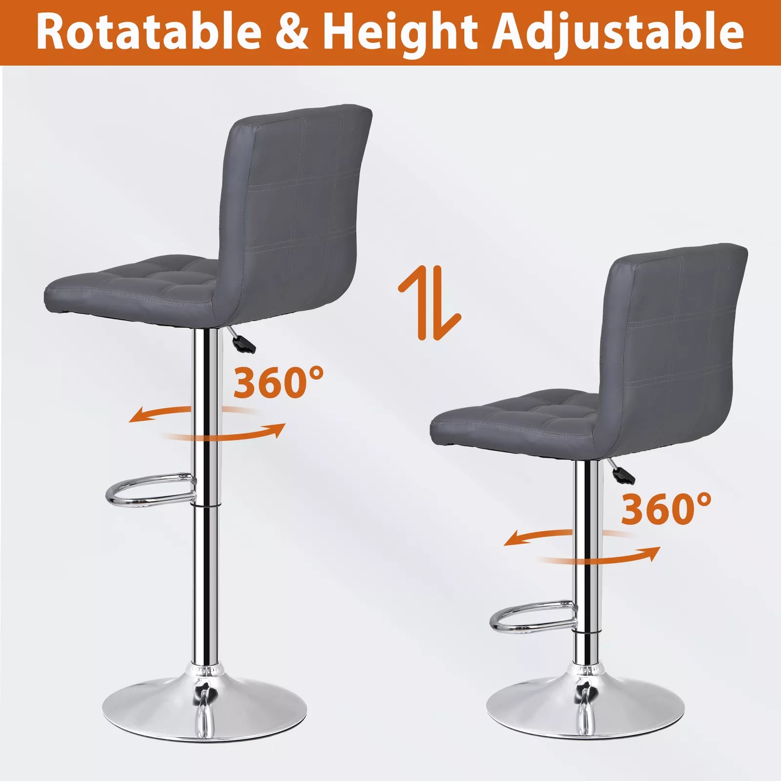 Set of 2 Adjustable Swivel Bar Stools