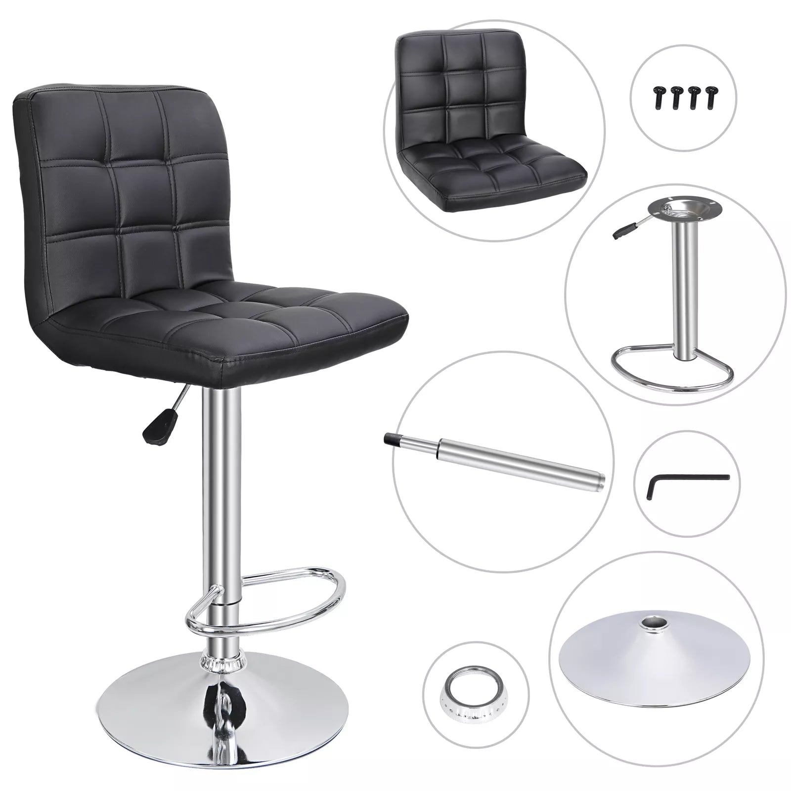 Adjustable Bar Stools With Pu Leather (Black)