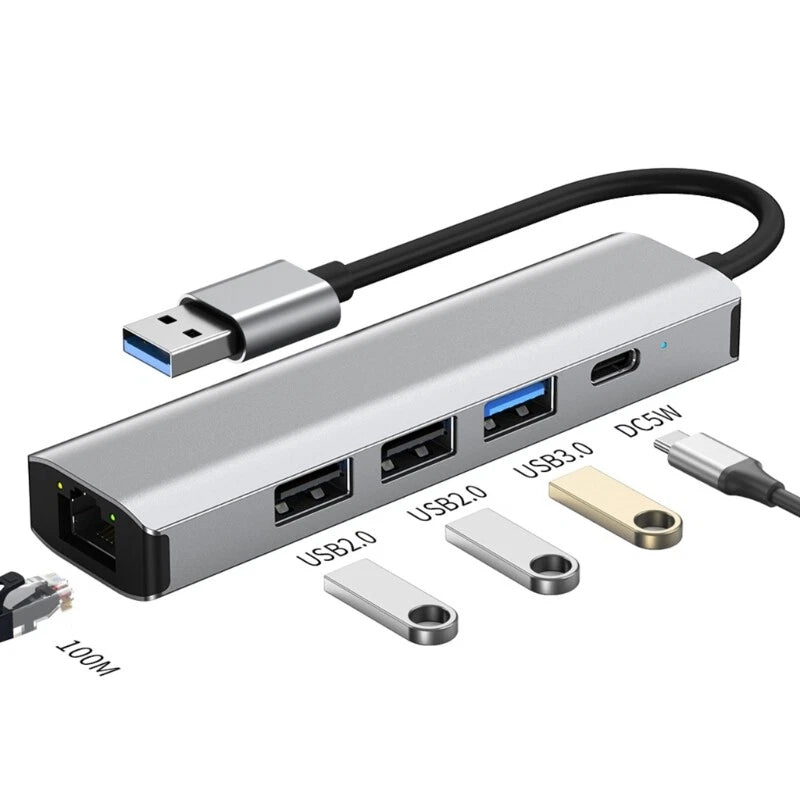5-in-1 USB Multi-Port Type C Hub USB-C Docking Station with Ethernet