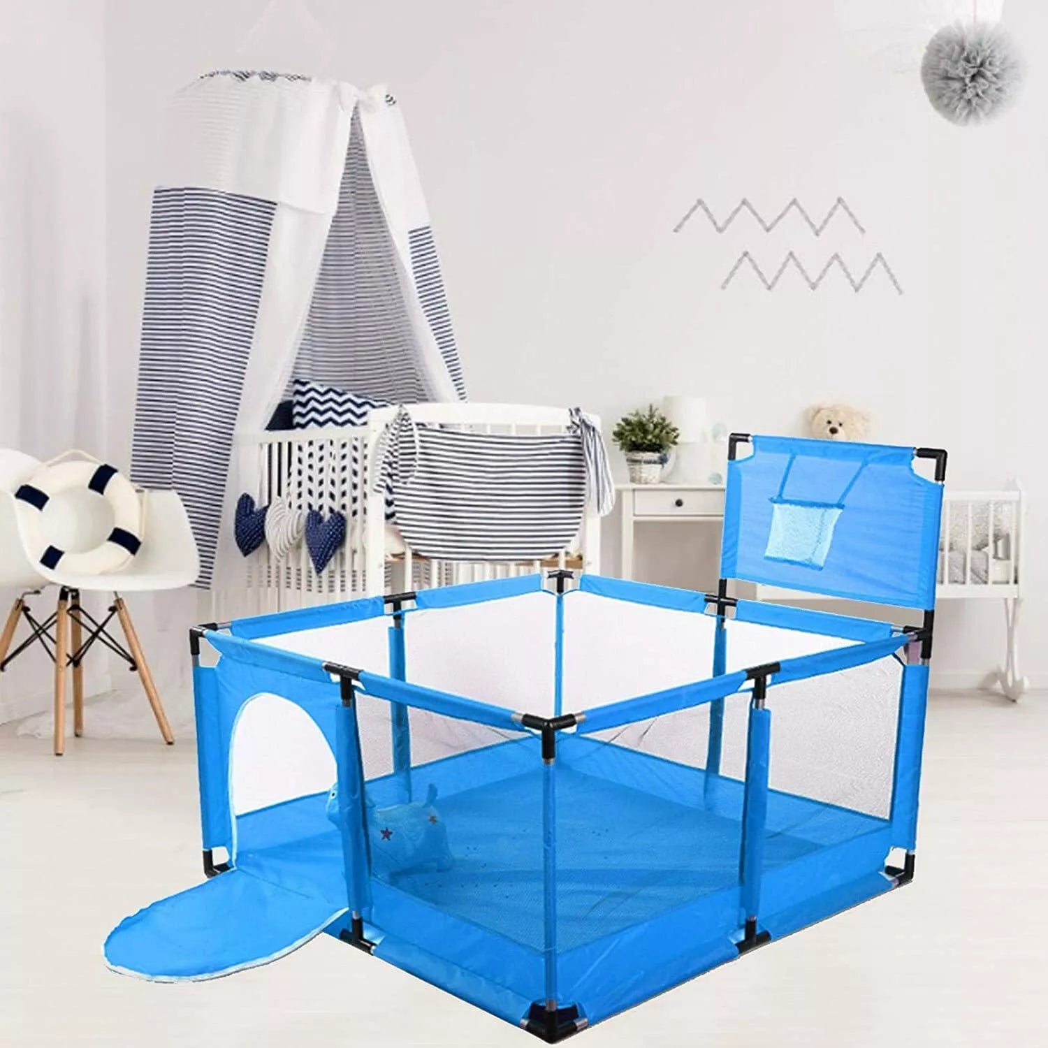 Baby Playpen 8 Panels Play Pen Yard Fence (Blue)