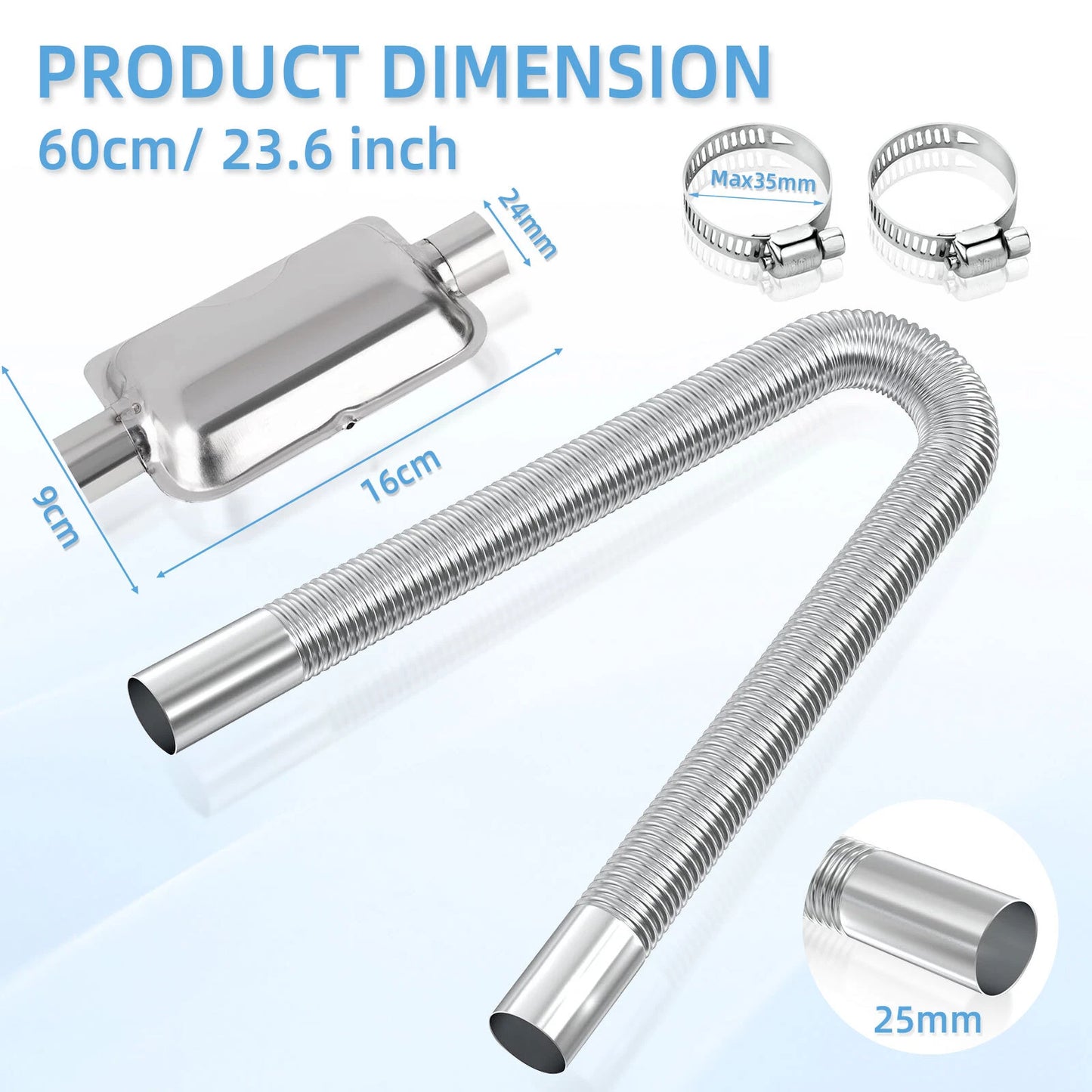 Exhaust Pipe Hose Air Diesel Heating Car Parking Silencer Muffler Filter