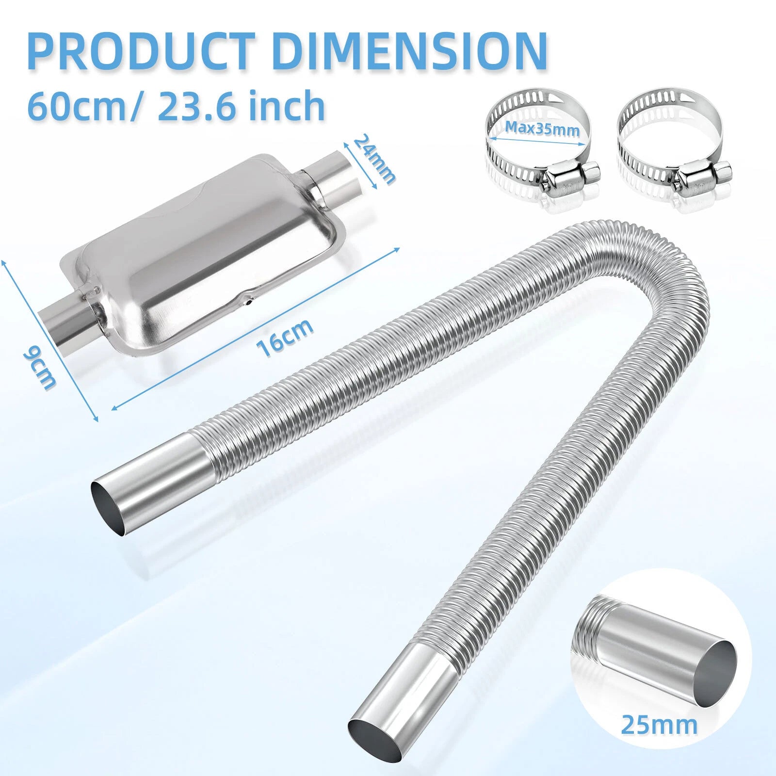 Exhaust Pipe Hose Air Diesel Heating Car Parking Silencer Muffler Filter