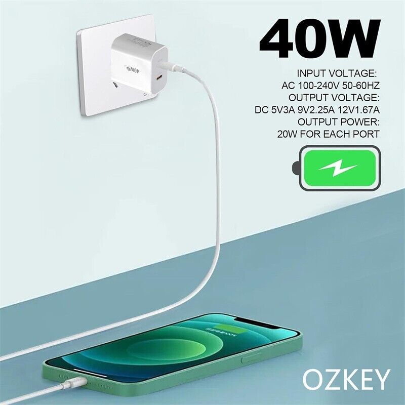 40W DUAL USB C PD Fast Charging Wall USB C Charger Power Adapter Type C