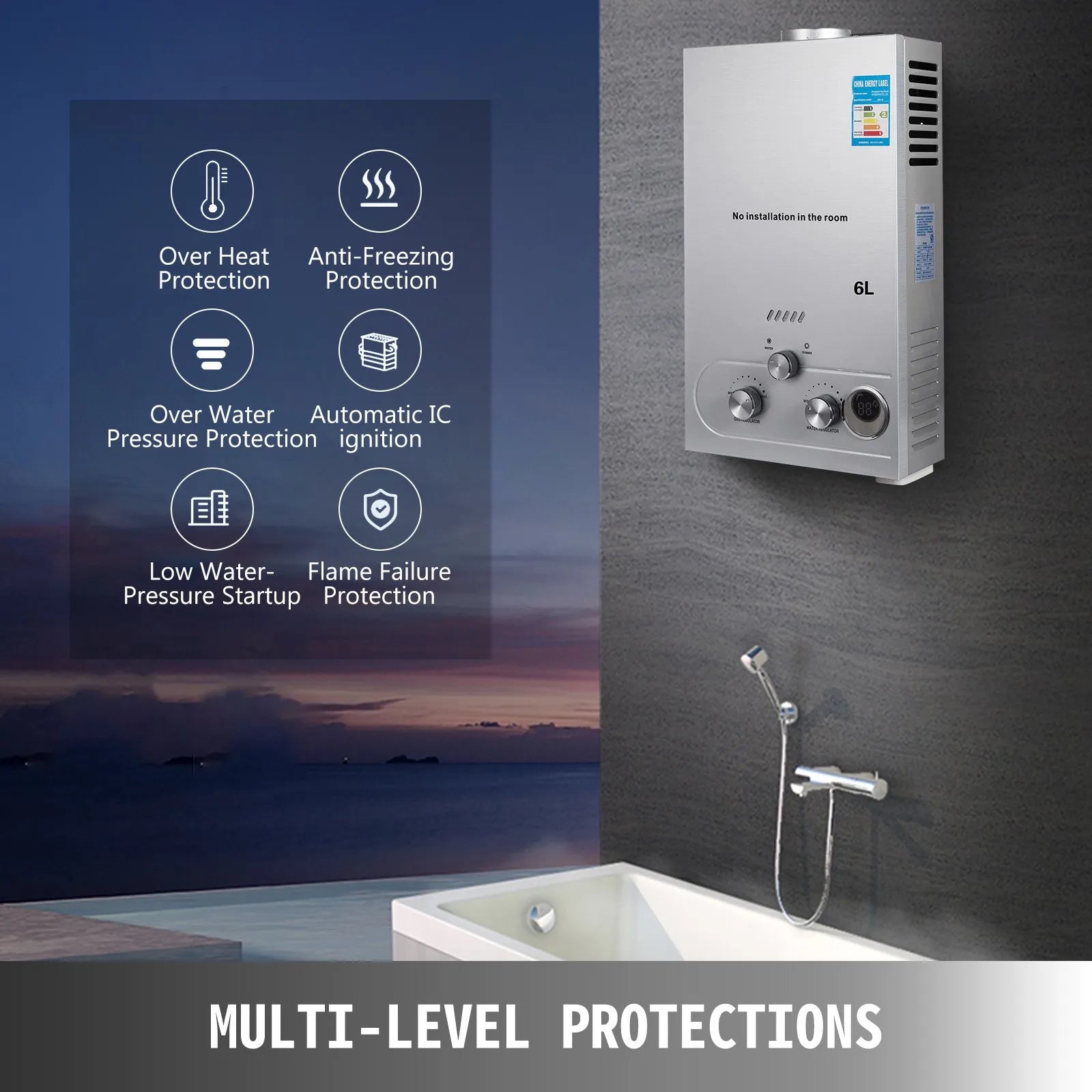 Gas Water Heating With 12V Pump 6L