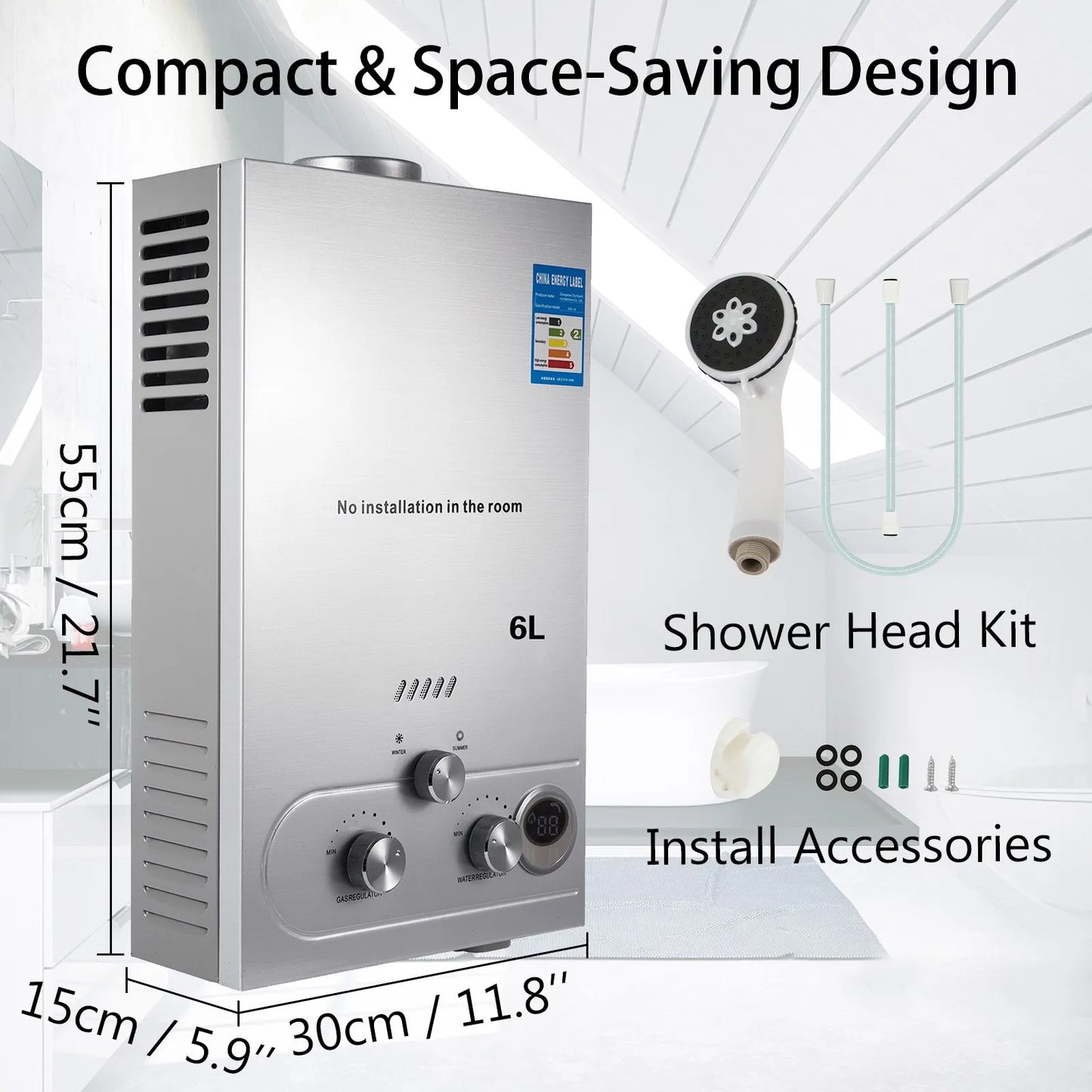 Gas Water Heating With 12V Pump 6L