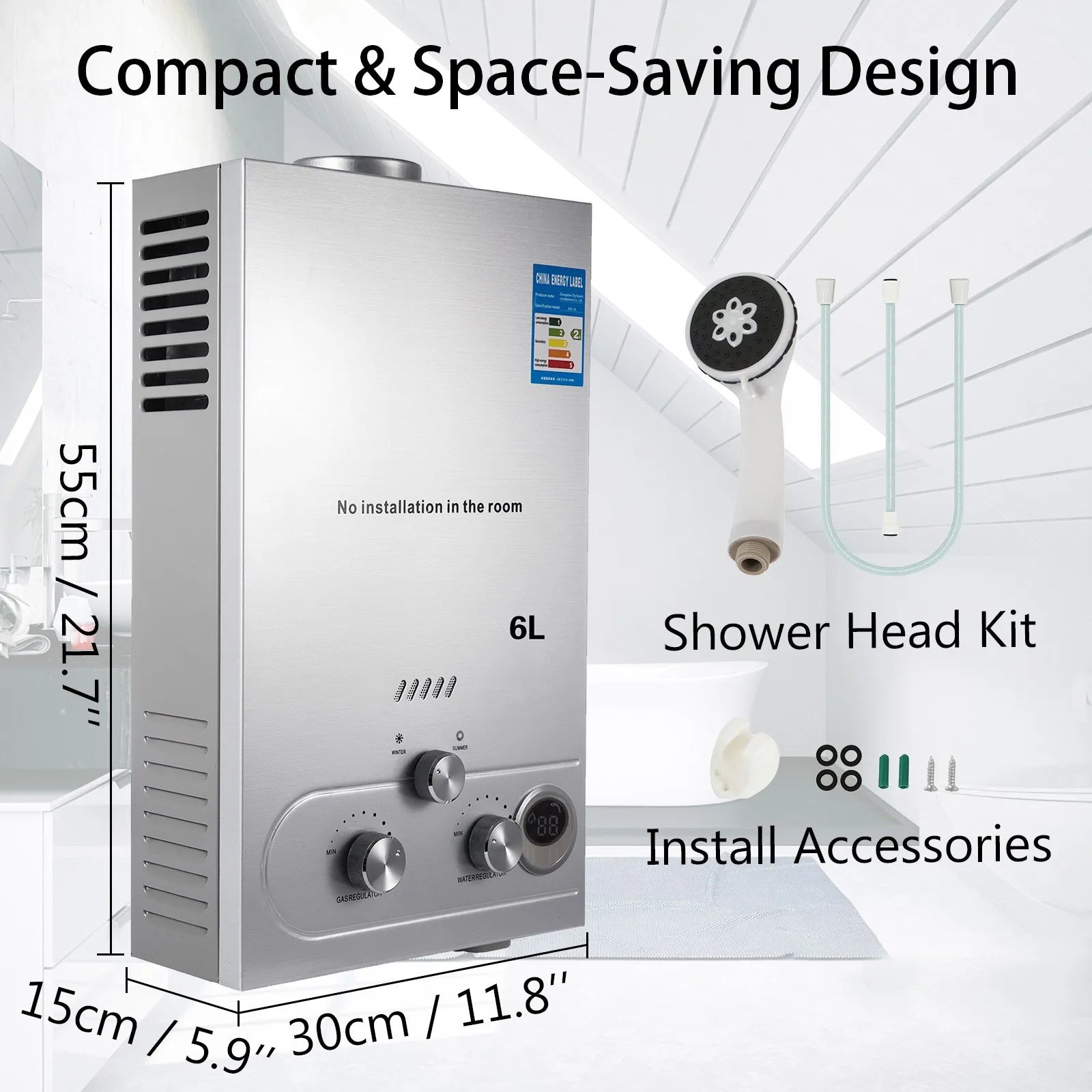 Gas Water Heating With 12V Pump 6L