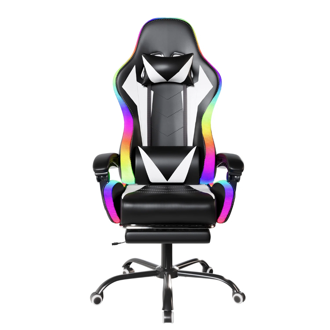 Gaming Chair with Bluetooth Speaker and RGB Light (White and Black)